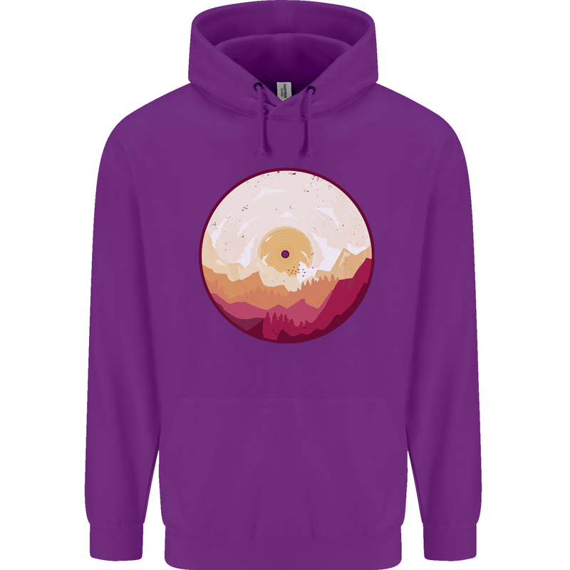 Vinyl Landscape Record Mountains DJ Decks Childrens Kids Hoodie Purple