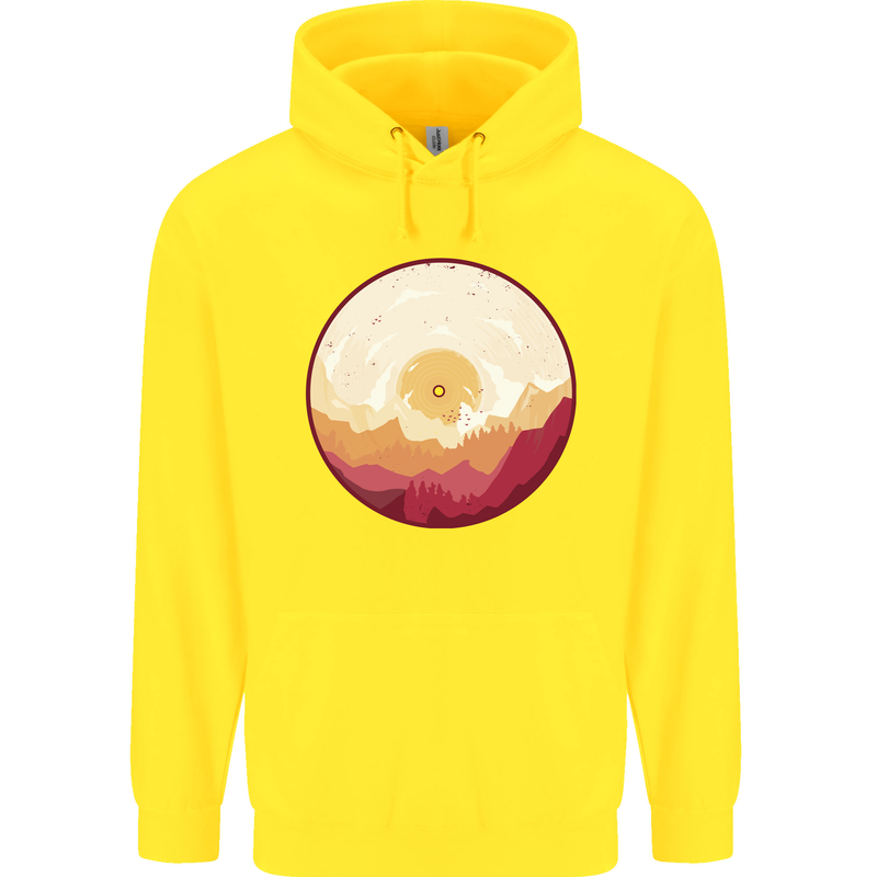 Vinyl Landscape Record Mountains DJ Decks Childrens Kids Hoodie Yellow