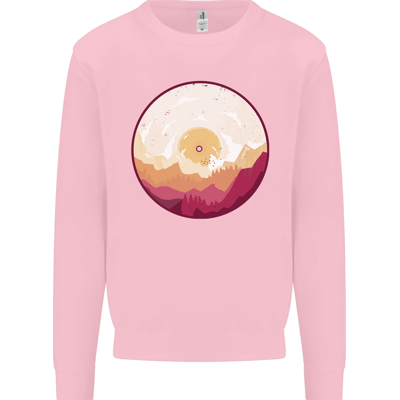 Vinyl Landscape Record Mountains DJ Decks Kids Sweatshirt Jumper Light Pink