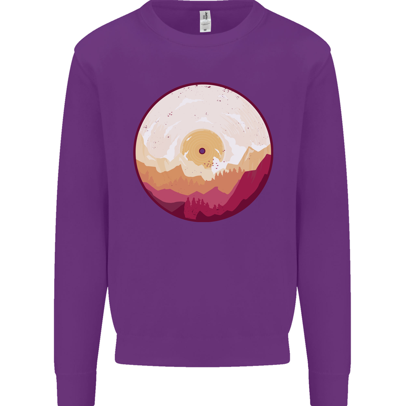 Vinyl Landscape Record Mountains DJ Decks Kids Sweatshirt Jumper Purple