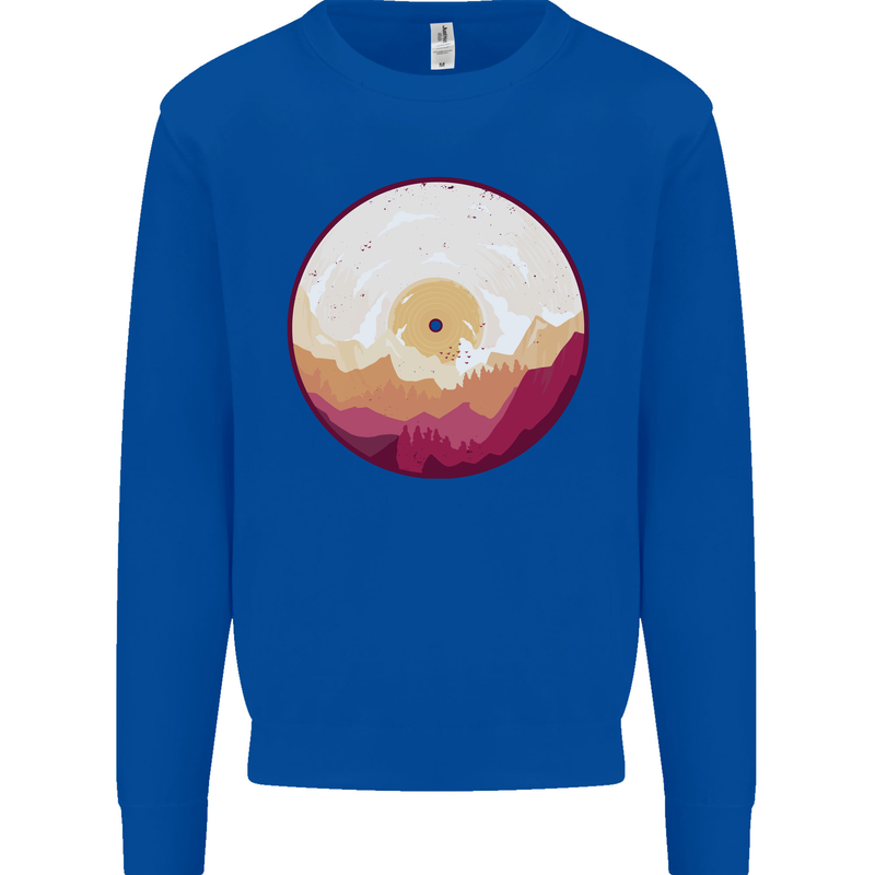 Vinyl Landscape Record Mountains DJ Decks Kids Sweatshirt Jumper Royal Blue