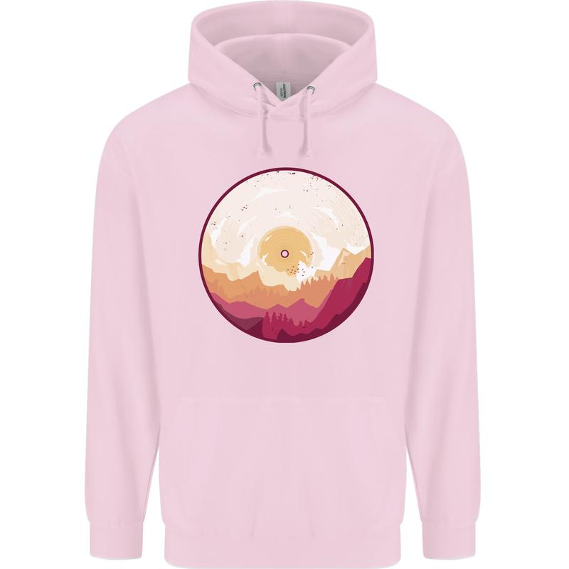 Vinyl Landscape Record Mountains DJ Decks Mens 80% Cotton Hoodie Light Pink