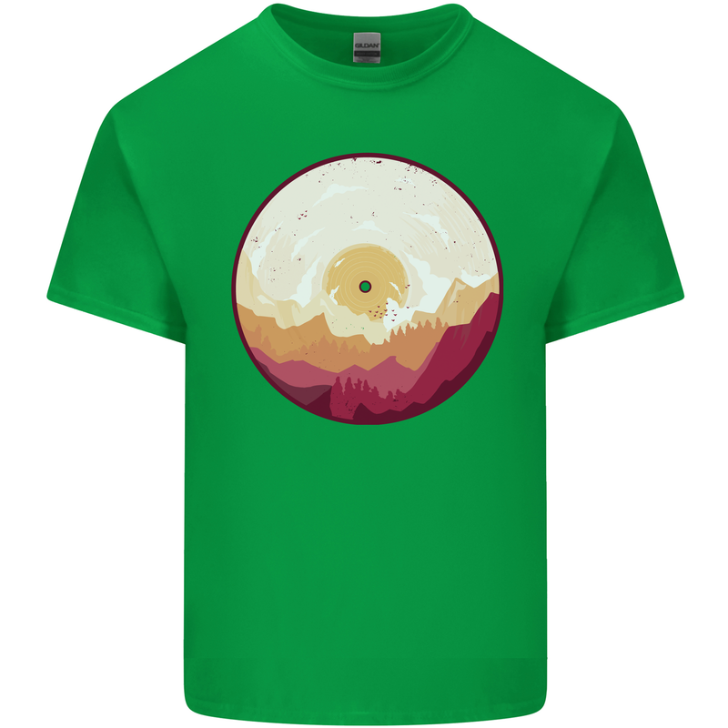 Vinyl Landscape Record Mountains DJ Decks Mens Cotton T-Shirt Tee Top Irish Green