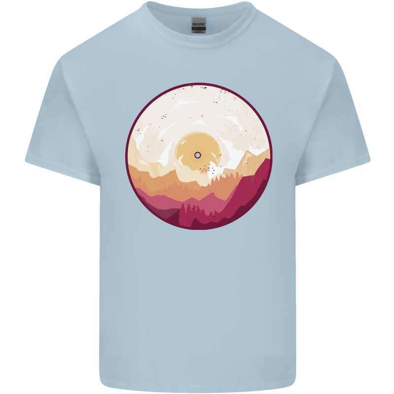 Vinyl Landscape Record Mountains DJ Decks Mens Cotton T-Shirt Tee Top Light Blue