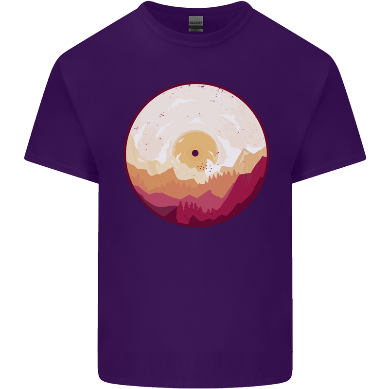 Vinyl Landscape Record Mountains DJ Decks Mens Cotton T-Shirt Tee Top Purple