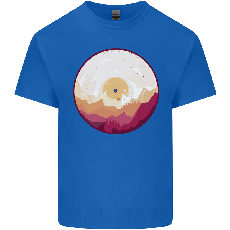 Vinyl Landscape Record Mountains DJ Decks Mens Cotton T-Shirt Tee Top Royal Blue