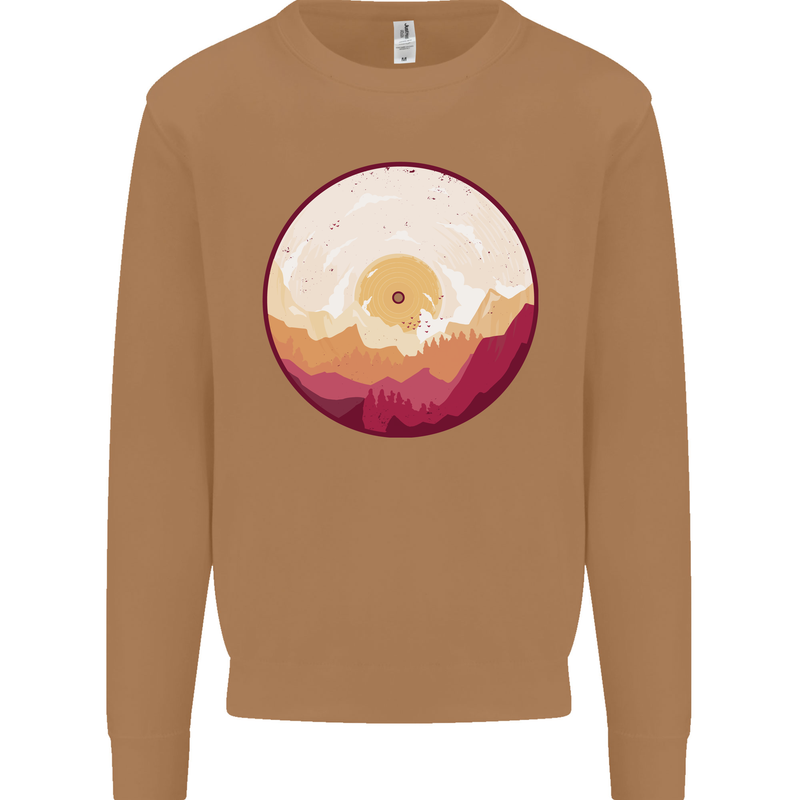 Vinyl Landscape Record Mountains DJ Decks Mens Sweatshirt Jumper Caramel Latte