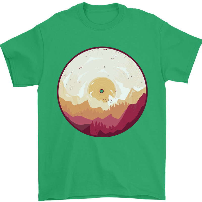 Vinyl Landscape Record Mountains DJ Decks Mens T-Shirt 100% Cotton Irish Green