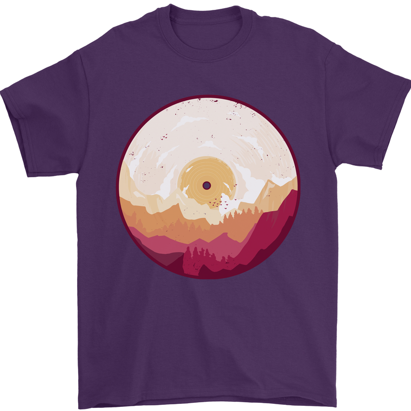 Vinyl Landscape Record Mountains DJ Decks Mens T-Shirt 100% Cotton Purple