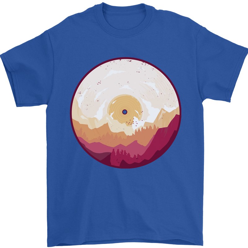 Vinyl Landscape Record Mountains DJ Decks Mens T-Shirt 100% Cotton Royal Blue