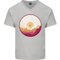 Vinyl Landscape Record Mountains DJ Decks Mens V-Neck Cotton T-Shirt Sports Grey