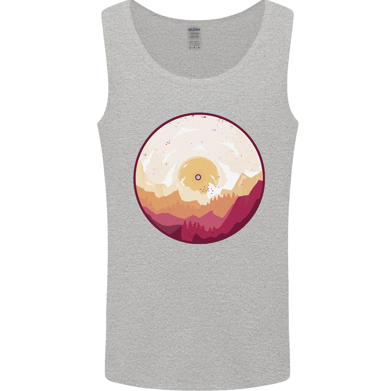 Vinyl Landscape Record Mountains DJ Decks Mens Vest Tank Top Sports Grey