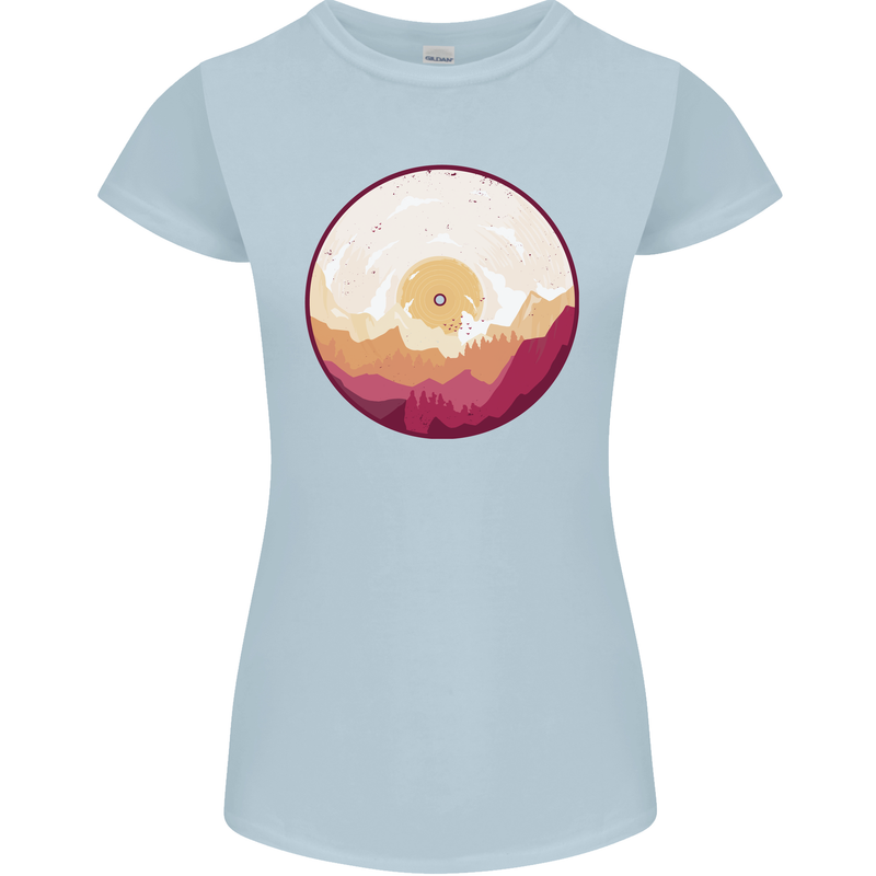 Vinyl Landscape Record Mountains DJ Decks Womens Petite Cut T-Shirt Light Blue
