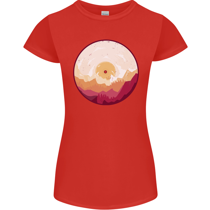 Vinyl Landscape Record Mountains DJ Decks Womens Petite Cut T-Shirt Red