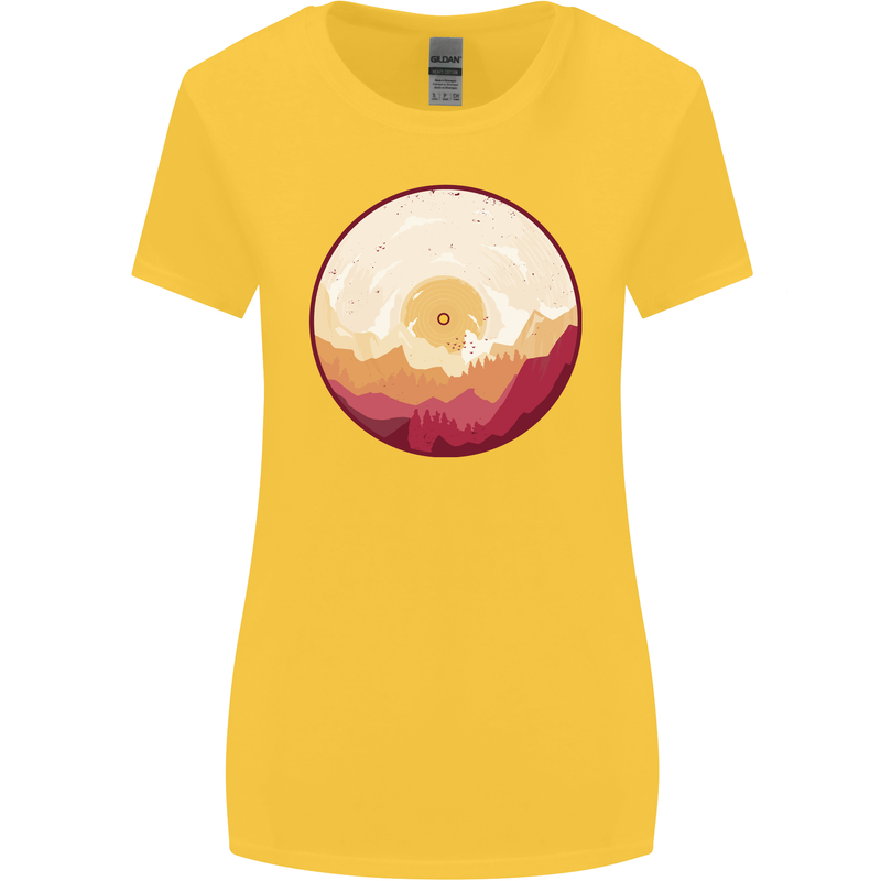 Vinyl Landscape Record Mountains DJ Decks Womens Wider Cut T-Shirt Yellow