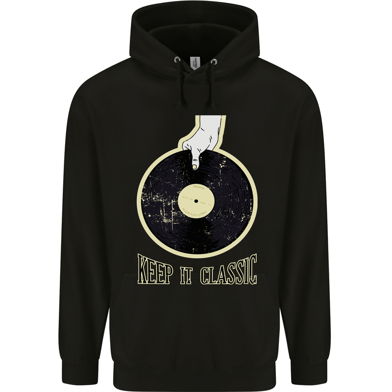 Vinyl Records Keep it Classic DJ Decks Childrens Kids Hoodie Black