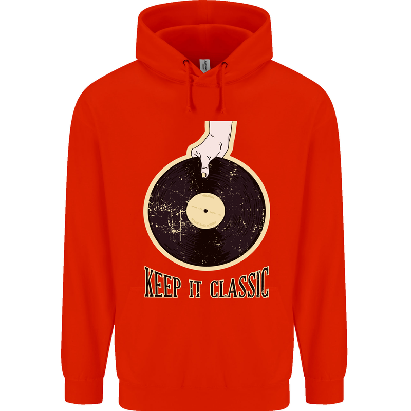 Vinyl Records Keep it Classic DJ Decks Childrens Kids Hoodie Bright Red