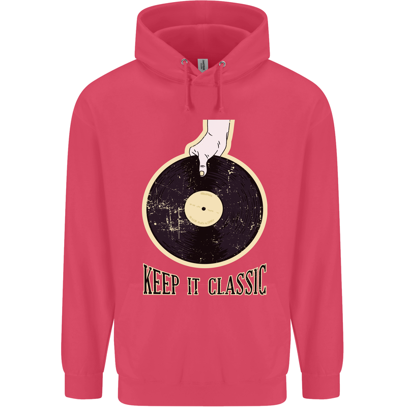 Vinyl Records Keep it Classic DJ Decks Childrens Kids Hoodie Heliconia
