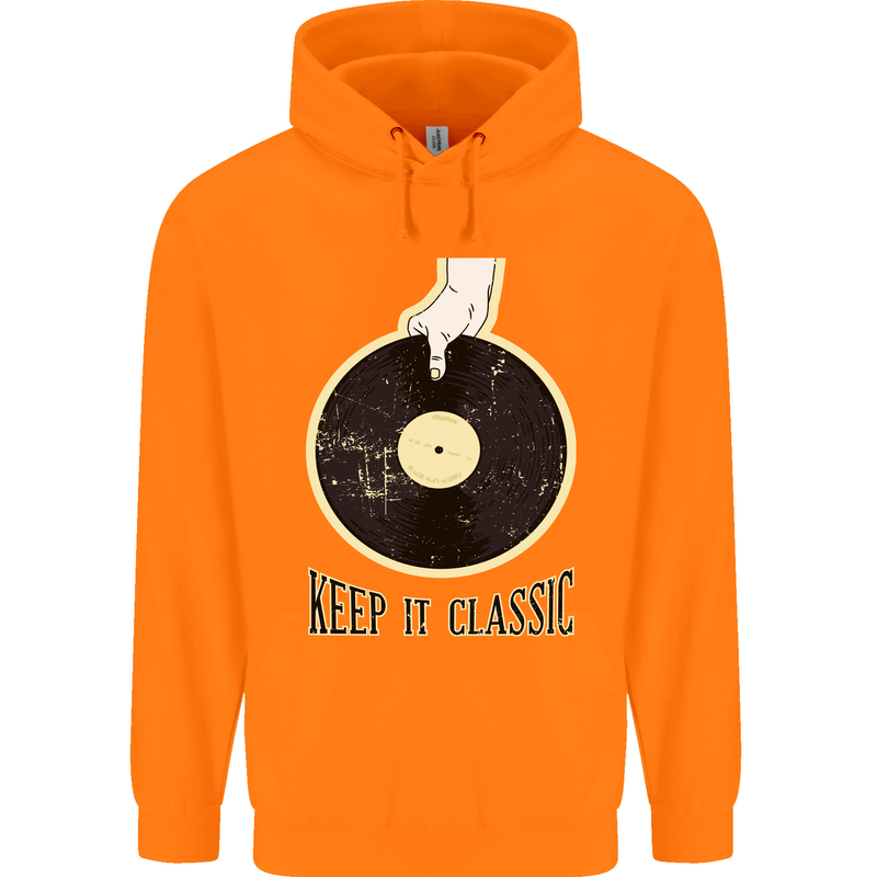 Vinyl Records Keep it Classic DJ Decks Childrens Kids Hoodie Orange