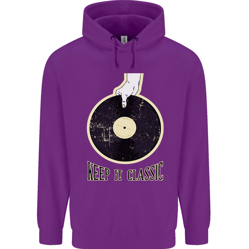 Vinyl Records Keep it Classic DJ Decks Childrens Kids Hoodie Purple