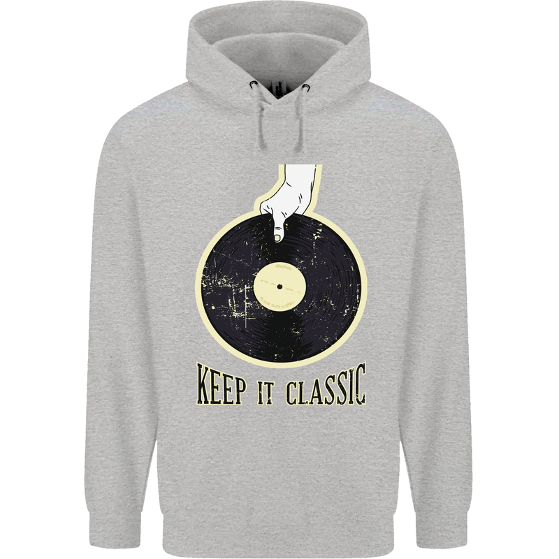 Vinyl Records Keep it Classic DJ Decks Childrens Kids Hoodie Sports Grey