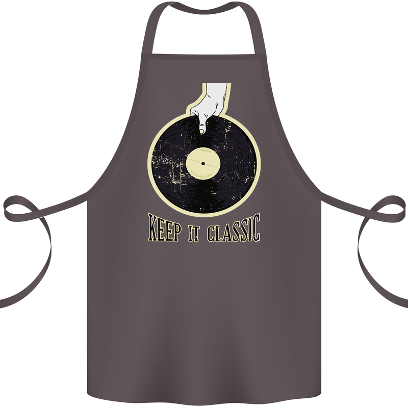 Vinyl Records Keep it Classic DJ Decks Cotton Apron 100% Organic Dark Grey