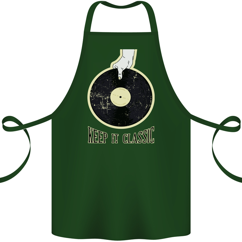 Vinyl Records Keep it Classic DJ Decks Cotton Apron 100% Organic Forest Green