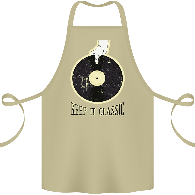 Vinyl Records Keep it Classic DJ Decks Cotton Apron 100% Organic Khaki
