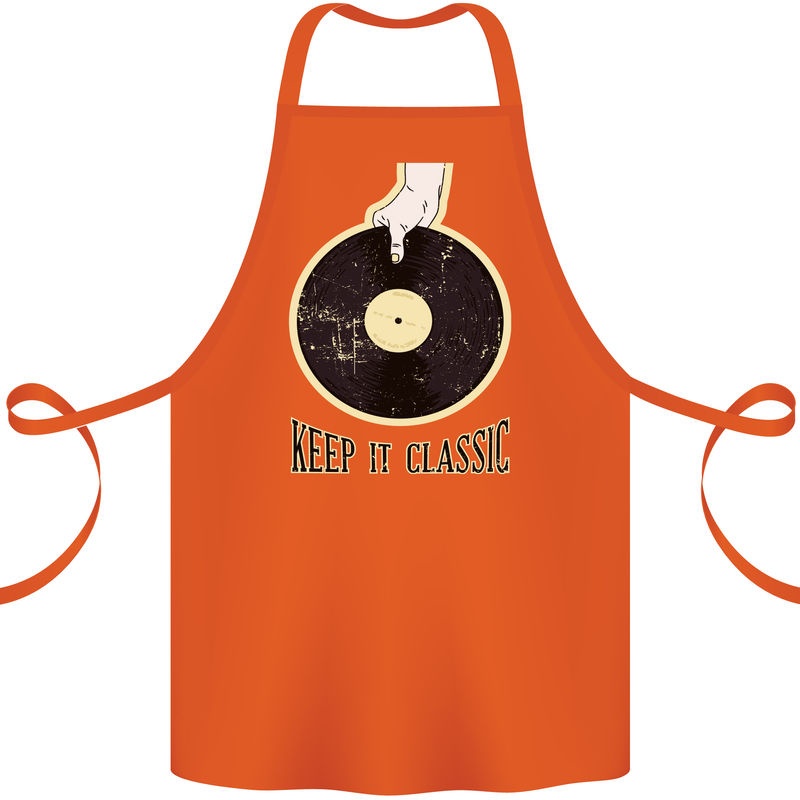 Vinyl Records Keep it Classic DJ Decks Cotton Apron 100% Organic Orange