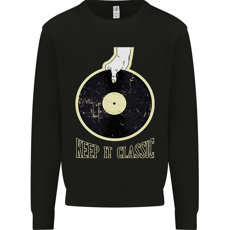 Vinyl Records Keep it Classic DJ Decks Kids Sweatshirt Jumper Black