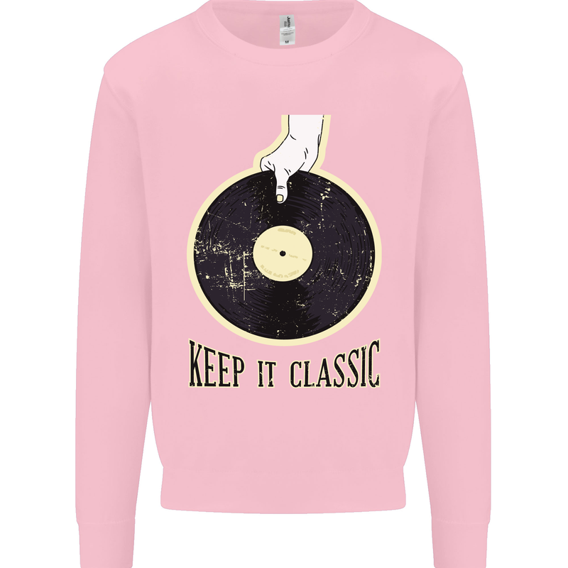 Vinyl Records Keep it Classic DJ Decks Kids Sweatshirt Jumper Light Pink