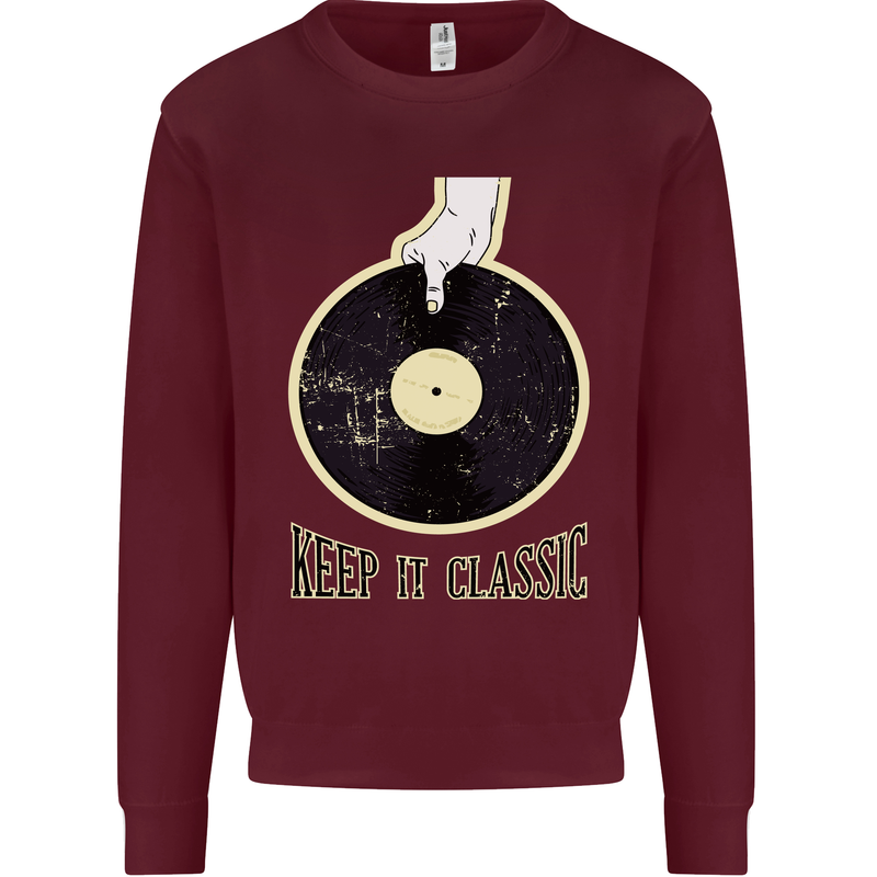 Vinyl Records Keep it Classic DJ Decks Kids Sweatshirt Jumper Maroon