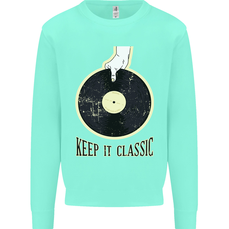 Vinyl Records Keep it Classic DJ Decks Kids Sweatshirt Jumper Peppermint