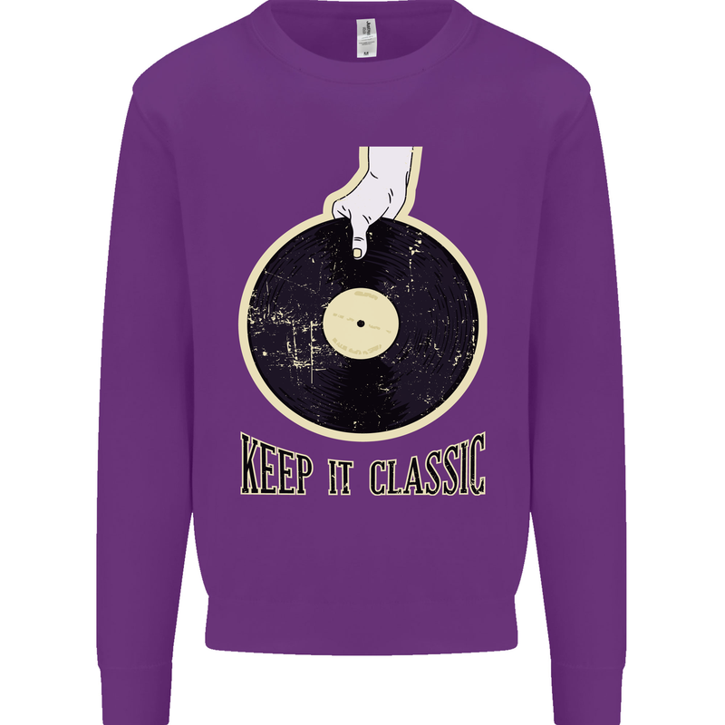 Vinyl Records Keep it Classic DJ Decks Kids Sweatshirt Jumper Purple