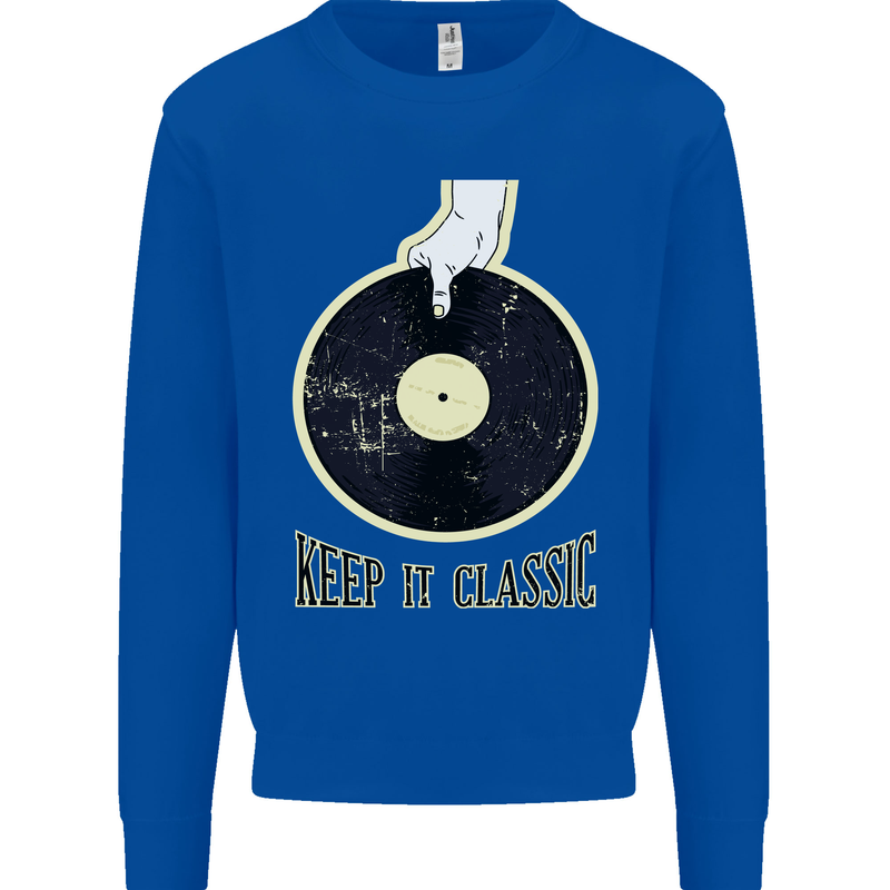 Vinyl Records Keep it Classic DJ Decks Kids Sweatshirt Jumper Royal Blue