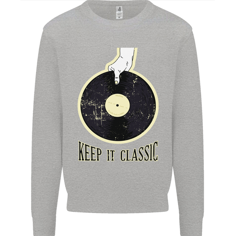 Vinyl Records Keep it Classic DJ Decks Kids Sweatshirt Jumper Sports Grey