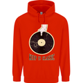 Vinyl Records Keep it Classic DJ Decks Mens 80% Cotton Hoodie Bright Red