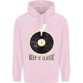 Vinyl Records Keep it Classic DJ Decks Mens 80% Cotton Hoodie Light Pink