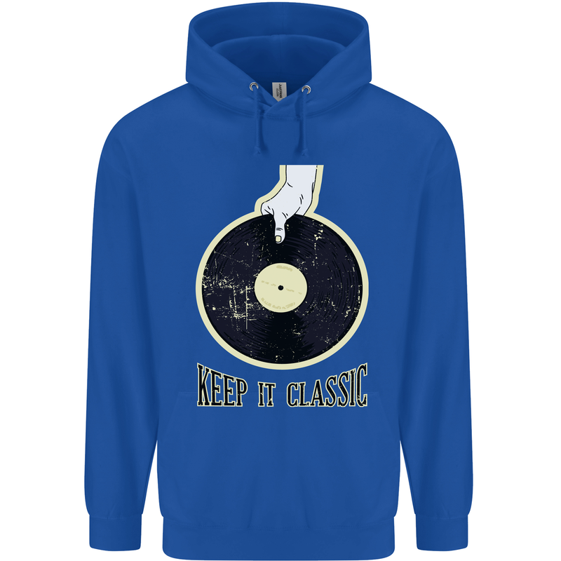 Vinyl Records Keep it Classic DJ Decks Mens 80% Cotton Hoodie Royal Blue