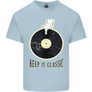 Vinyl Records Keep it Classic DJ Decks Mens Cotton T-Shirt Tee Top Light Blue