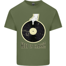 Vinyl Records Keep it Classic DJ Decks Mens Cotton T-Shirt Tee Top Military Green