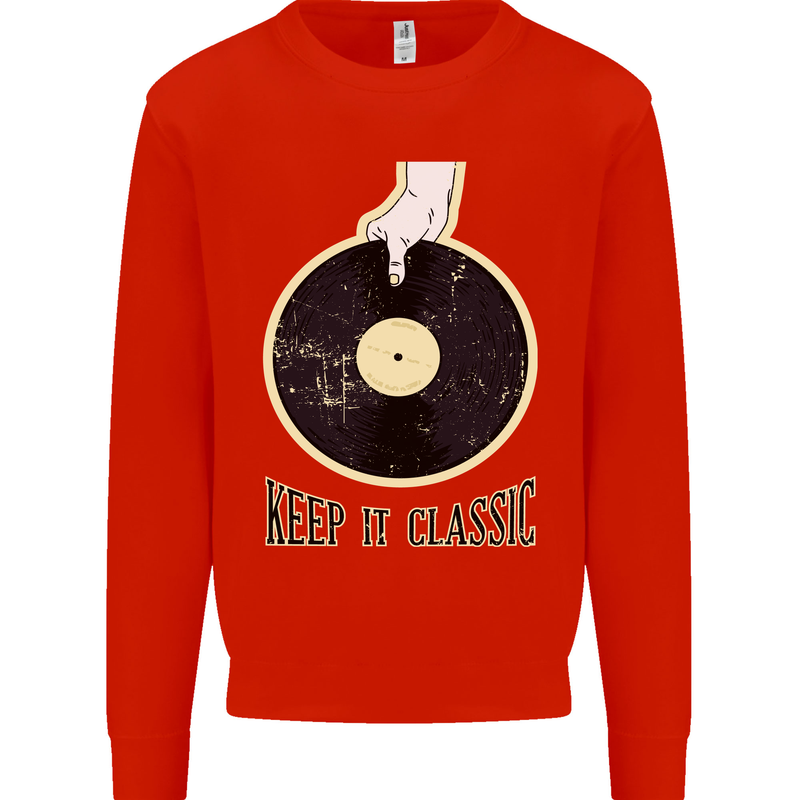 Vinyl Records Keep it Classic DJ Decks Mens Sweatshirt Jumper Bright Red