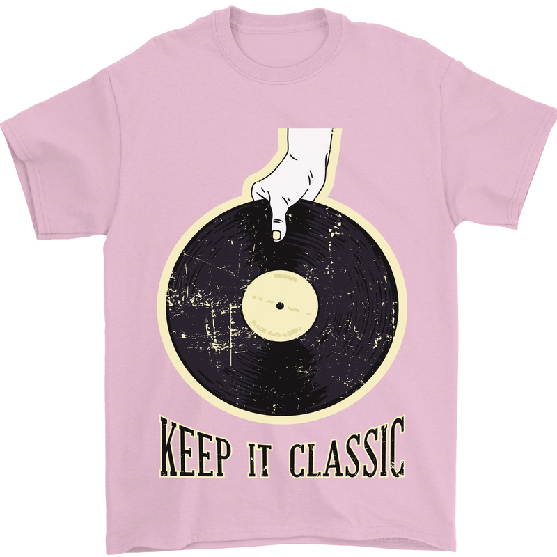 Vinyl Records Keep it Classic DJ Decks Mens T-Shirt 100% Cotton Light Pink