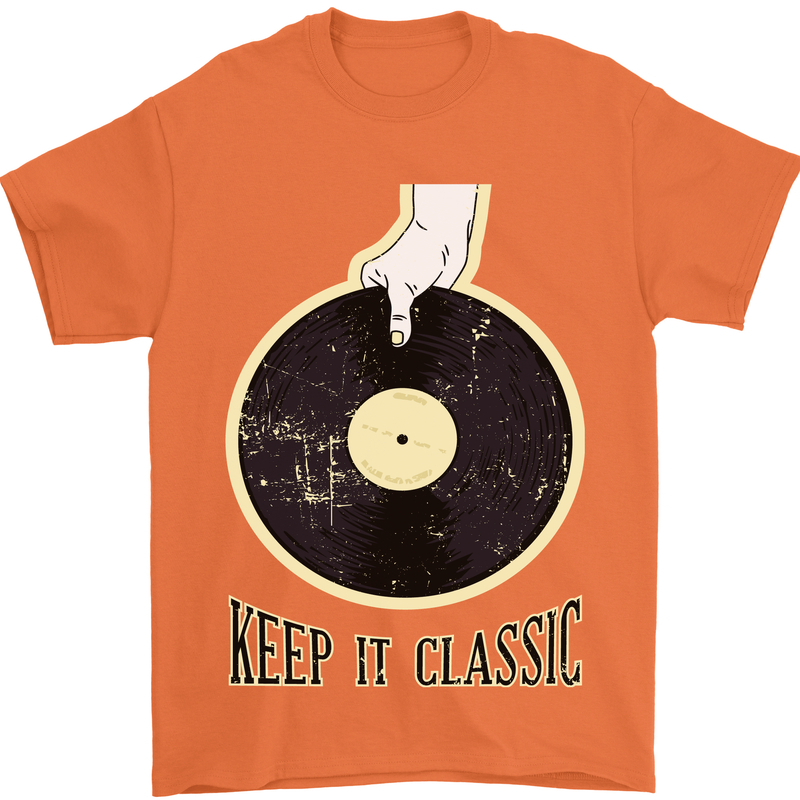 Vinyl Records Keep it Classic DJ Decks Mens T-Shirt 100% Cotton Orange