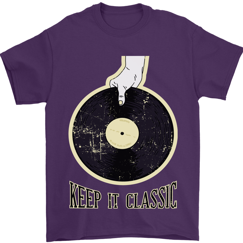 Vinyl Records Keep it Classic DJ Decks Mens T-Shirt 100% Cotton Purple