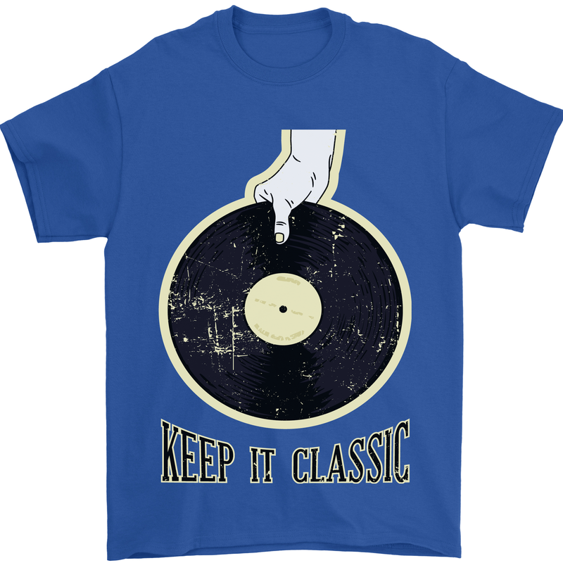 Vinyl Records Keep it Classic DJ Decks Mens T-Shirt 100% Cotton Royal Blue