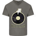 Vinyl Records Keep it Classic DJ Decks Mens V-Neck Cotton T-Shirt Charcoal