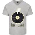 Vinyl Records Keep it Classic DJ Decks Mens V-Neck Cotton T-Shirt Sports Grey