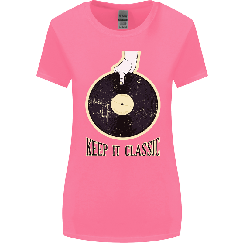 Vinyl Records Keep it Classic DJ Decks Womens Wider Cut T-Shirt Azalea