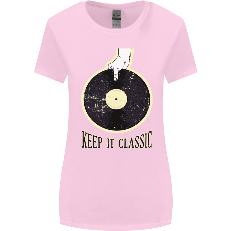 Vinyl Records Keep it Classic DJ Decks Womens Wider Cut T-Shirt Light Pink